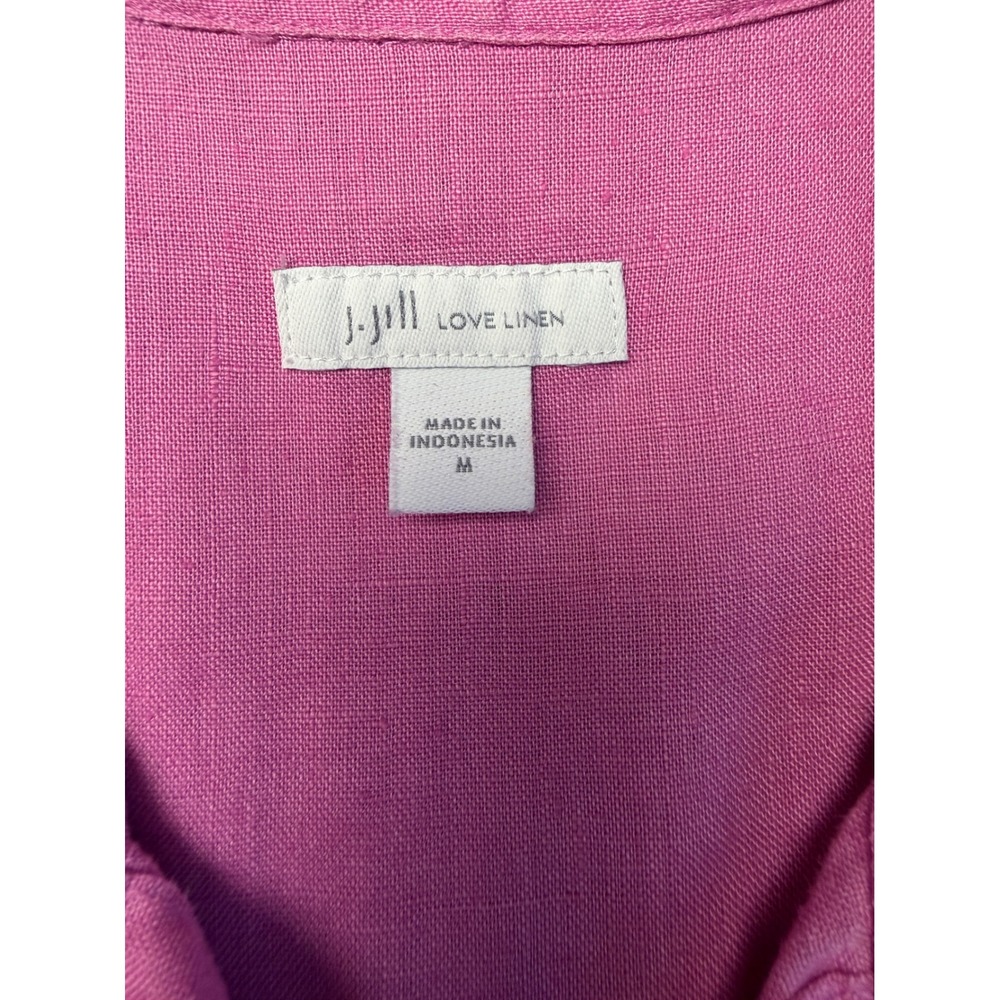 J Jill Linen Shirt Dress Medium Pink Short Sleeve Button Front Pockets Coastal - Picture 9 of 15
